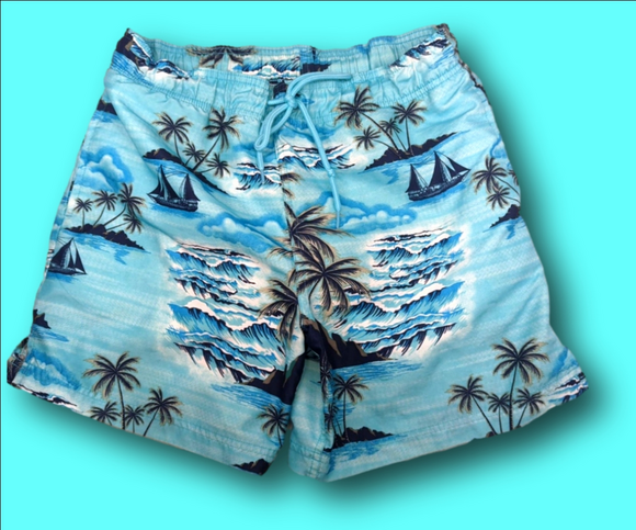 Men's George Swim Trunks Shorts M (32-34) Blue Palm Tree Print - Picture 1 of 3
